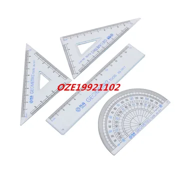 

1PCS Drawing Straight Triangle Protractor Ruler Storage Bag Clear Blue 4 in 1