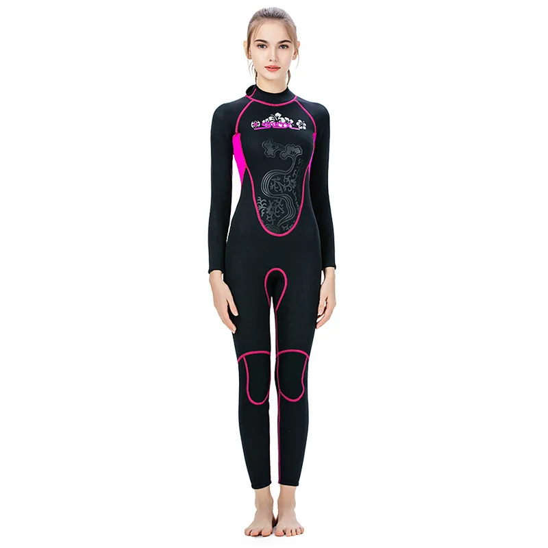 SLINX полностью напечатанный гидрокостюм с длинным рукавом 3 мм неопреновое оборудование для ныряний костюм для женщин Плавание Серфинг для подводного плавания для подводной охоты - Цвет: Black with Pink