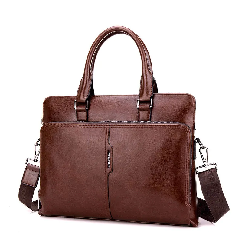 

High End Leather Briefcases Fashion Laptop Tote Bag for Men Vintage Messenger Bag Travel Large Shoulder Bags Simple Handbag