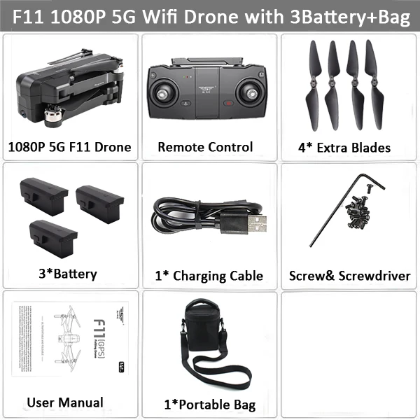 SJRC F11 gps Дрон селфи RC с 1080P 2K HD камерой WiFi FPV 25 минут время полета бесщеточный Квадрокоптер складной рычаг Дрон Vs CG033 - Цвет: 1080P 3B Bag