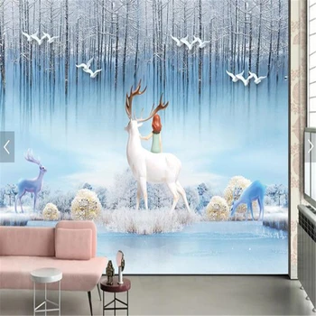 

beibehang Custom wallpaper photos modern minimalist fantasy Nordic elk relief three-dimensional decorative TV background mural