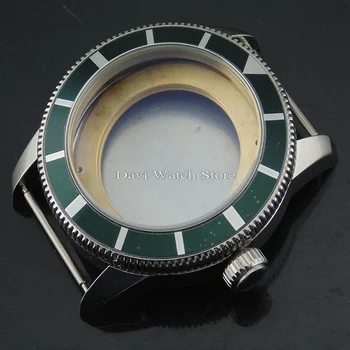 

46mm silver case green bezel Steel Watch Case fit ETA 2836,DG2813/3804,Miyota 8205/8215 movement
