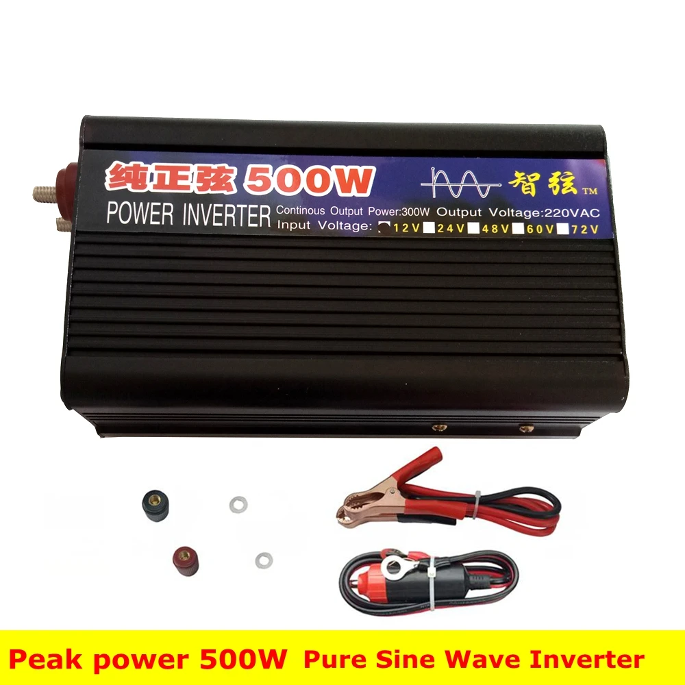 

Peak 500W Pure Sine Wave OFF Grid Inverter DC 12V/24V to AC 220V Power Inverters Household DC/AC Power converter for TV/Fan