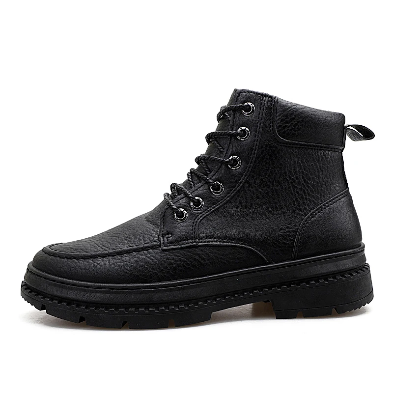 Мужские кожаные ботинки с круглым носком chaussure homme 3 цвета однотонные