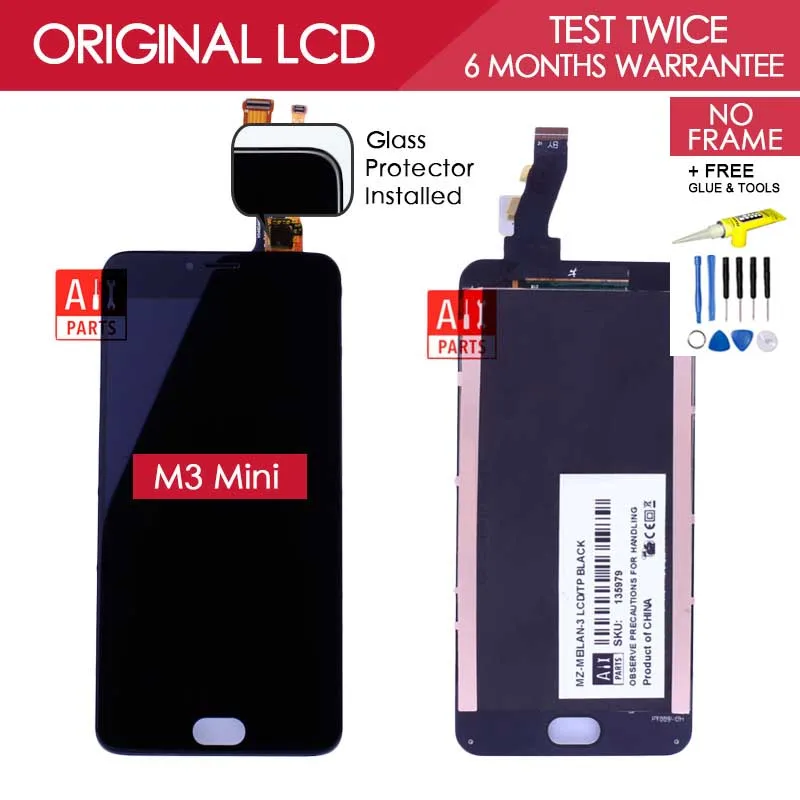 

100% Tested Original 5 INCH Black 1280x720 Display For Meizu M3 Mini LCD with Touch Screen Digitizer Replacement Parts