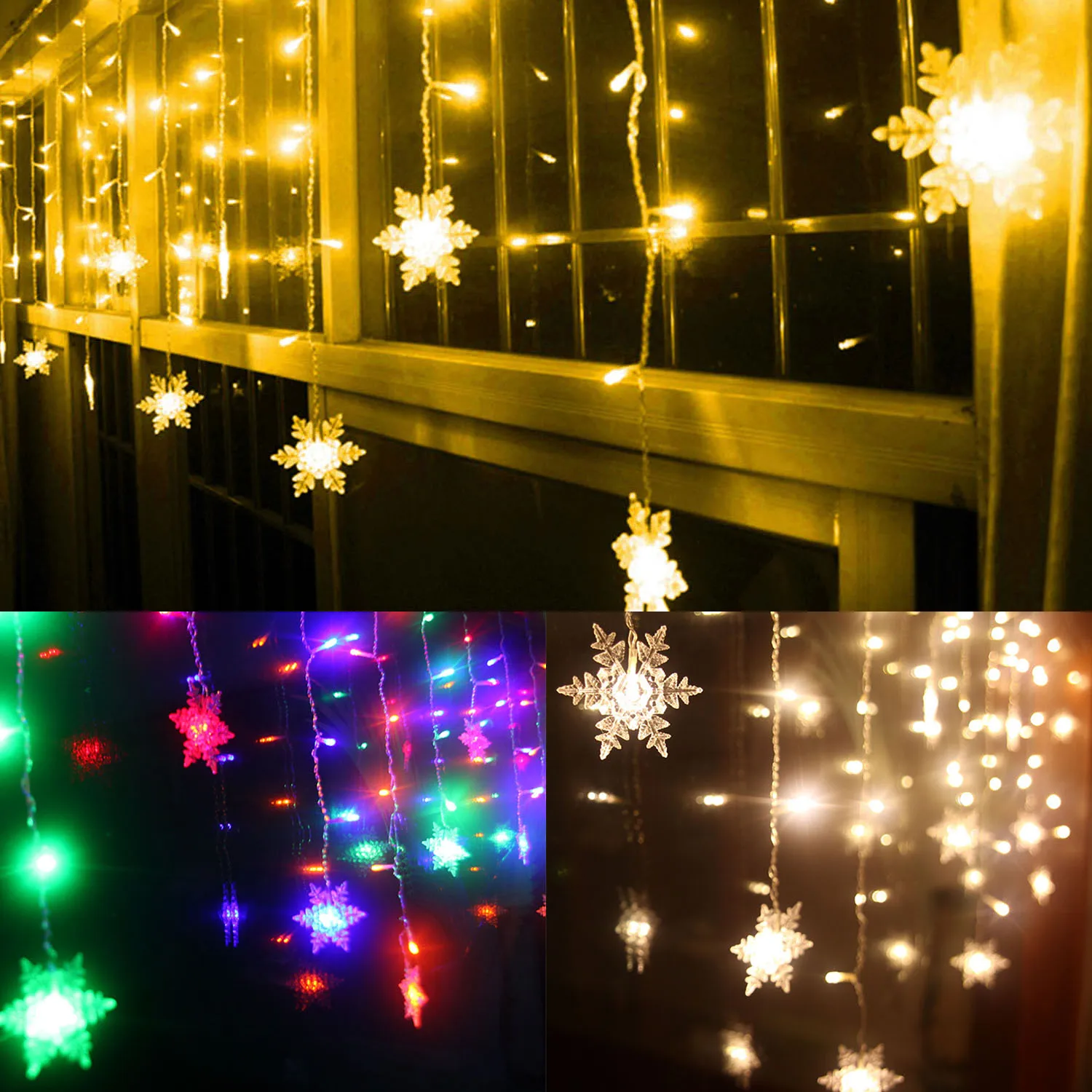 Bevigac 3.5M 96 LED Multicolor Christmas Snowflake Curtain String