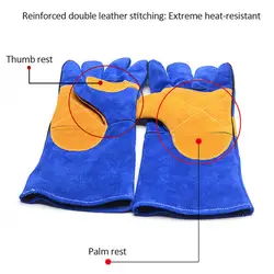 Недавно 1 пара сварочные перчатки огнеупорная нагревательная с защитой-изоляционные сварочные перчатки с раструбом 35 см DC128