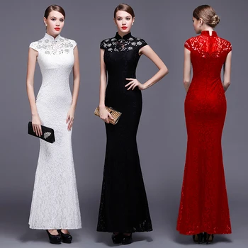 

Chinese Traditional Women Wedding Evening Party Dress Elegant Slim Lace Qipao Long Mermaid Cheongsam Vintage Vestidos L-XXL