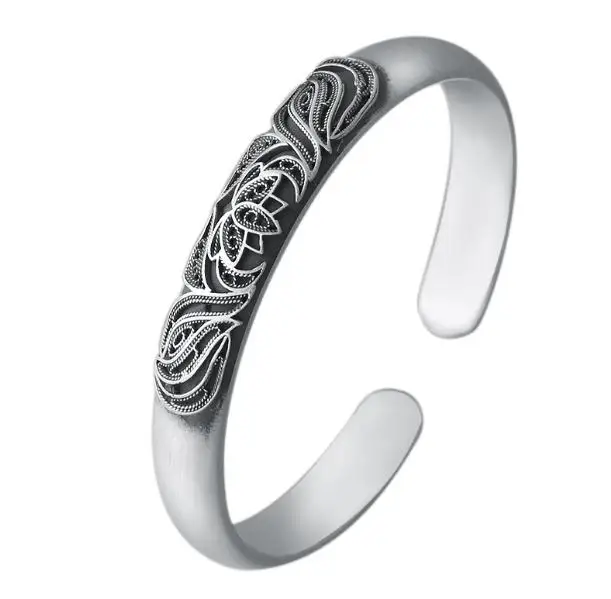 

JOOCHEER Sterling S925 925 silver Bracelet Bangle natural Lotus flower noble Written words chain trendy