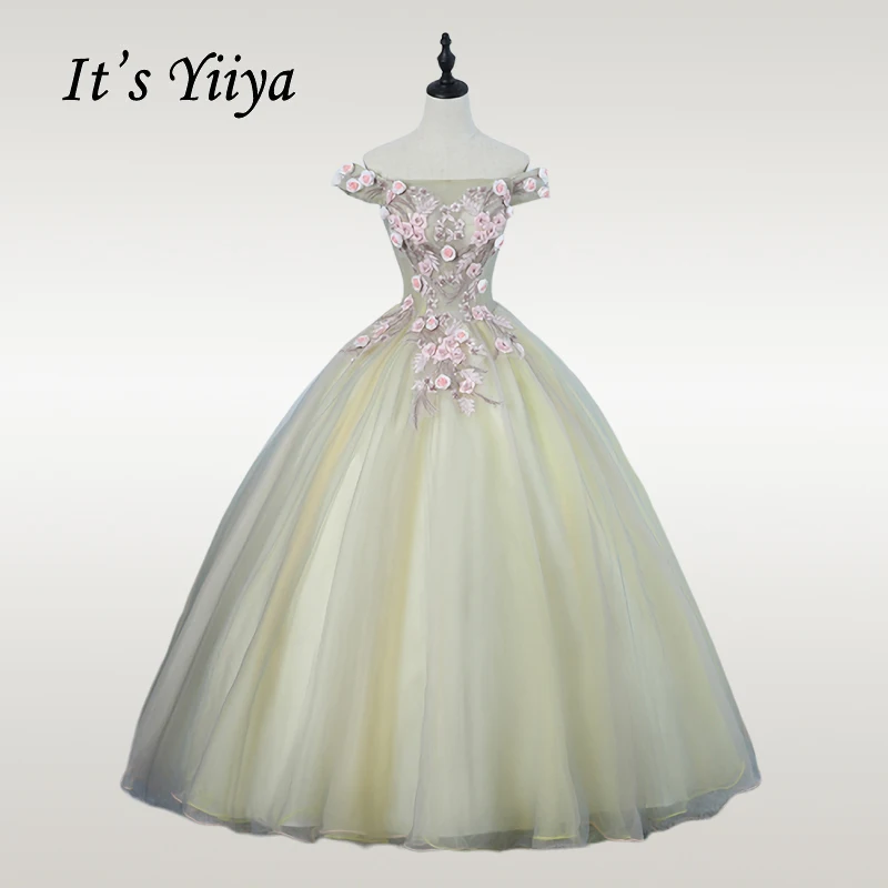 

It's YiiYa Wedding Dress Aplliques Elegant Boat Neck Vestido de novia Off Sholder Beading Wedding Gowns Free Shipping CH028