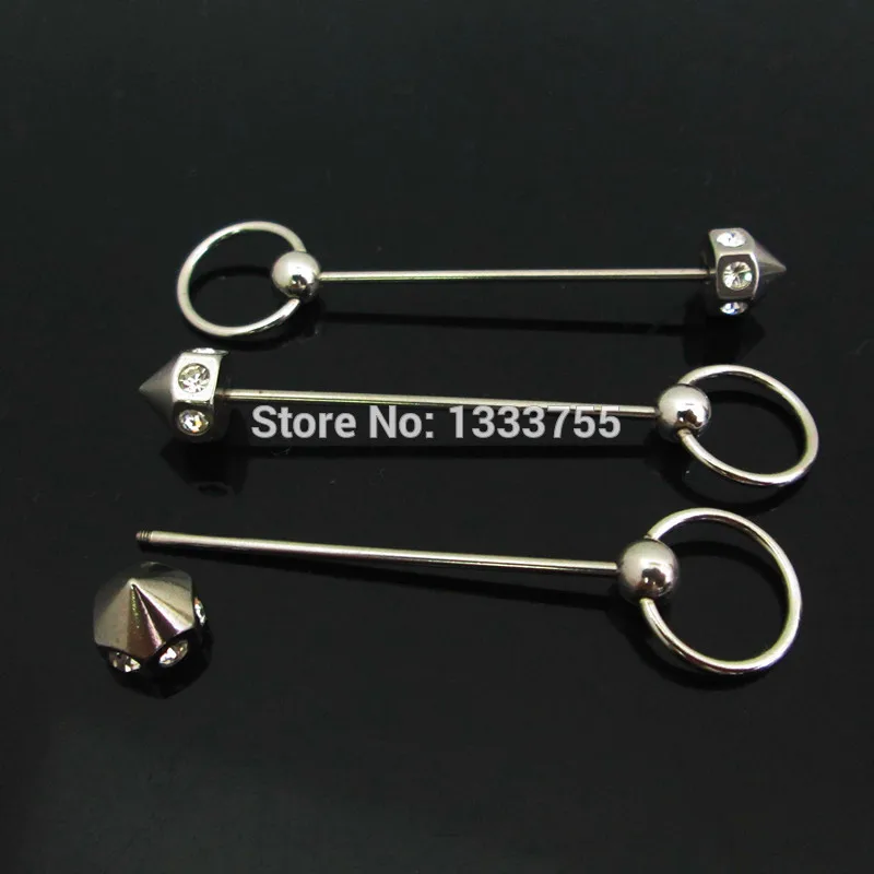 HOT 1 pair surgical Stainless Steel gem crystals spike cone captive