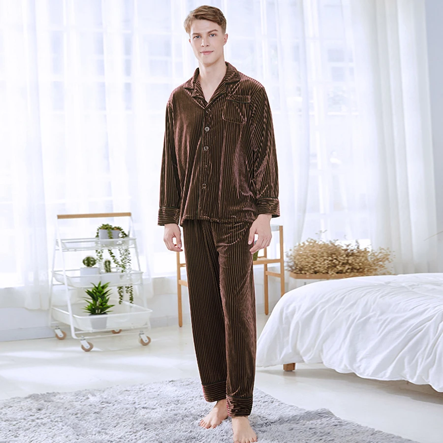 Бархатная Пижама Hombre пижама Homme Manches Longues Мужская одежда для сна ночное белье