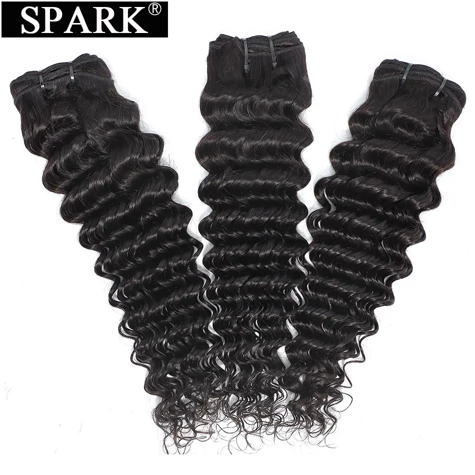 

SPARK Peruvian Deep Wave Bundles Deal Natural Black Color 1/3/4 Bundles 100% Remy Human Hair Extensions Deep Curly Weave Bundles