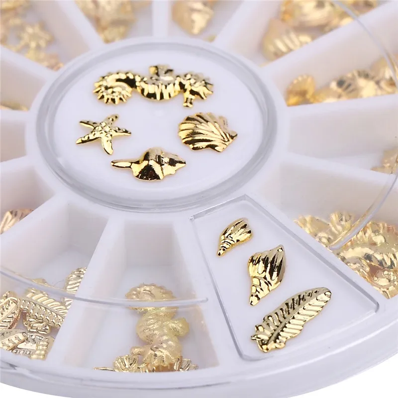 

Gold Metal Nail Art Tips Decorations 3D Nails Studs Shell / hippocampus / starfish / snail Designs Manicure Accessories