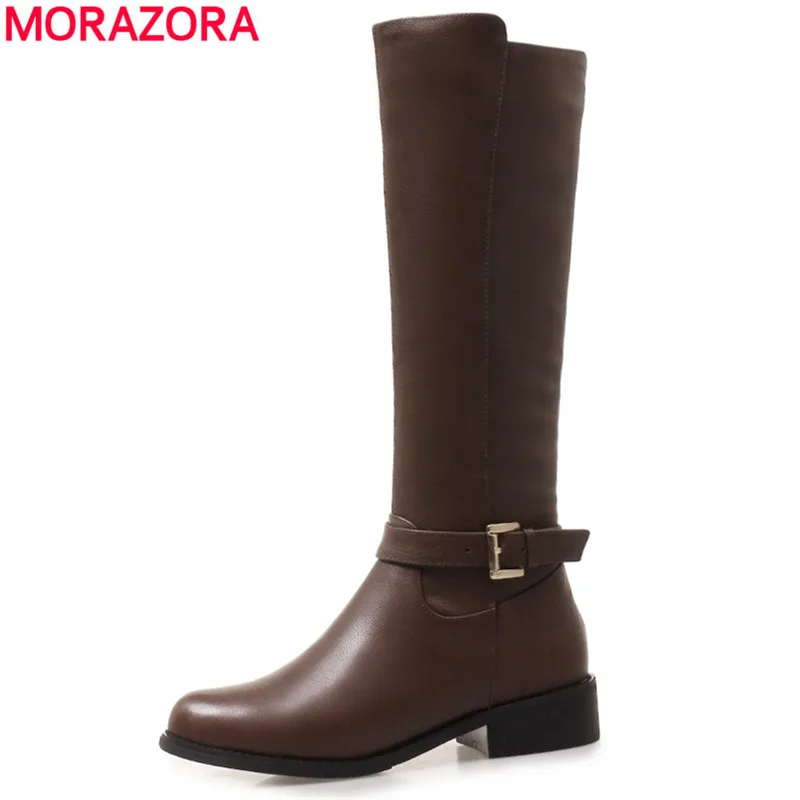 

MORAZORA 2020 new fashion knee high boots women genuine leather autumn winter boots round toe zipper popular ladies shoes