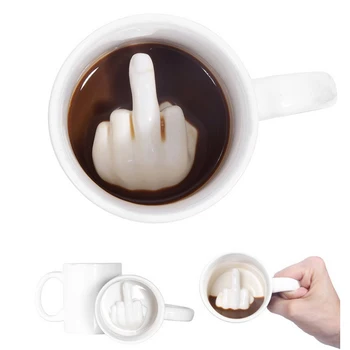 

Wholesale Creative White Middle Finger Style Cup Novelty Mixing Coffee Milk Cup Funny Ceramic Mug Enough Capacity Water Cup