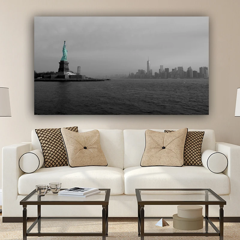 

RELIABLI ART Wall Art Skyscraper Manhattan USA New York City Bay Statue Of Liberty Posters And Prints Cuadros Canvas Painting