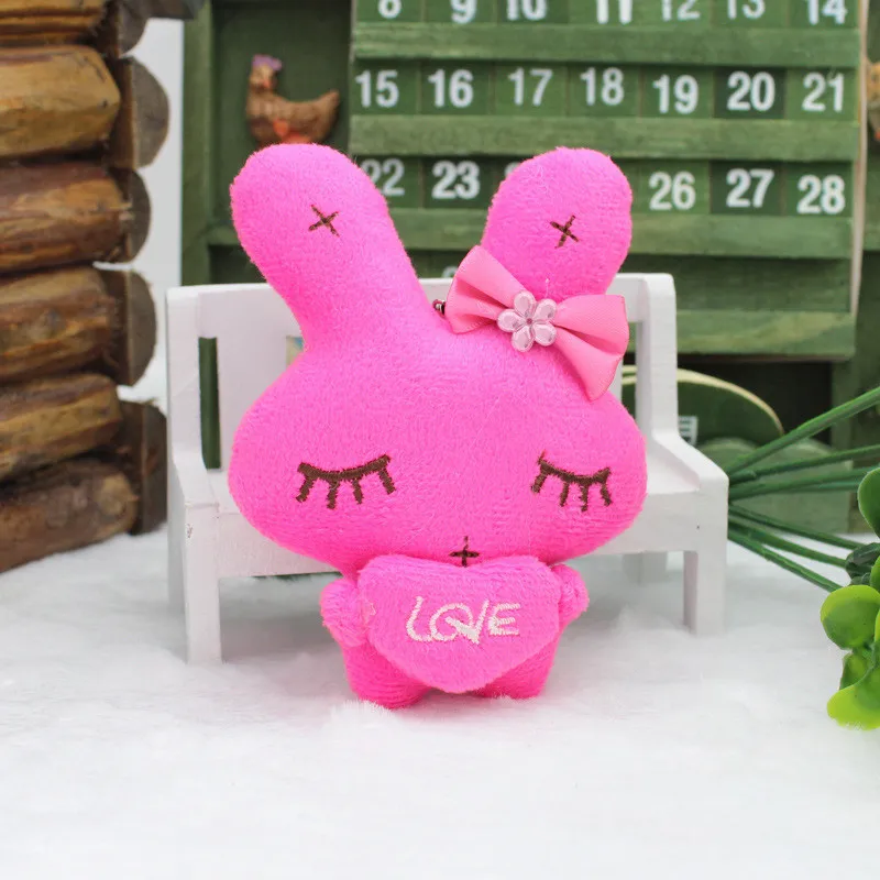 Cute Bunny Rabbit Plush Toys Love Rabbits Dolls Small Key Bag Pendants Gift DIY Wedding Party Flower Bouquet Decor 11cm  (1)
