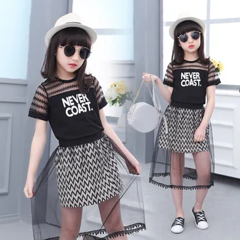 Toddler Girl Clothes Big Girls Clothing Set Summer Boutique Outfits Kid Children Never Coast T Shirt + Mesh Shirt 4 to 15 Years 3