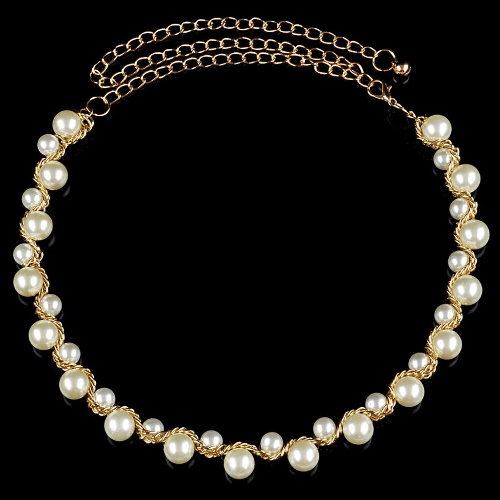 

Ladies Pearl Metal Waist Chain Belt Women Girls Charm Belt Gold for Women Dress Clothes Accessories