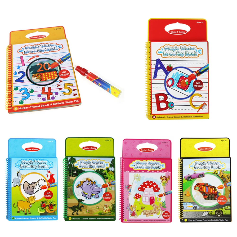 Reusable Magic Water Painting Book for Kids With Water Pen Included Free Ship 3+ 