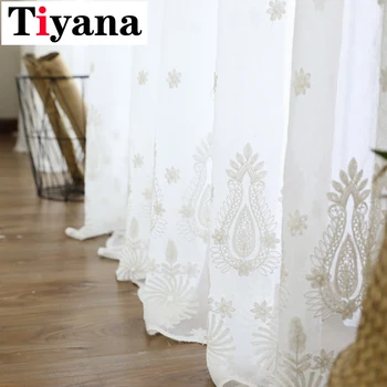 

White Sheer Curtain Raindrop Design Tulle For Living Room Bay Window Kitchen Quality Embroidered Cortinas P279D3
