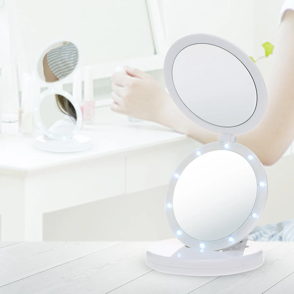 Светодиодный макияж зеркало светодиодный свет двухсторонняя регулируемая подставка настольное зеркало три раза 5X Косметическое зеркало
