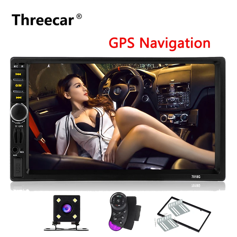 

2 Din Car Multimedia Player+GPS Navigation+Camera Map 7'' HD Touch Screen Bluetooth Autoradio MP3 MP5 Video Stereo Radio 7018G