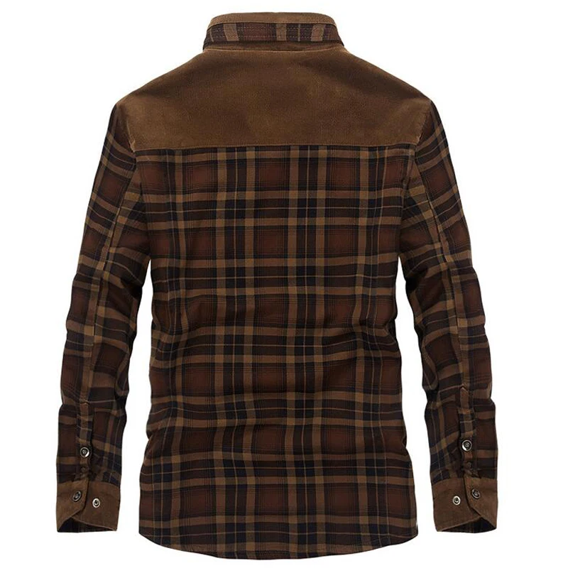 Cotton Liner Fleece Casual Shirt Men Winter Thick Wool Turn Down Plaid Shirts Coat Men's Long Sleeve Shirt Military Jackets
