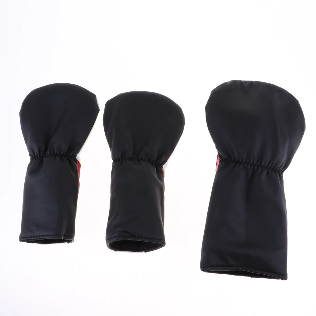3 Pieces PU Golf Wood Head Cover Set For Golf Driver Fairway Hybrid White
