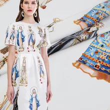 Pollock окрашенные Девы Марии цифровой живописи стрейч ткань для атласного платья Базен riche getzner telas por metro tissus tela