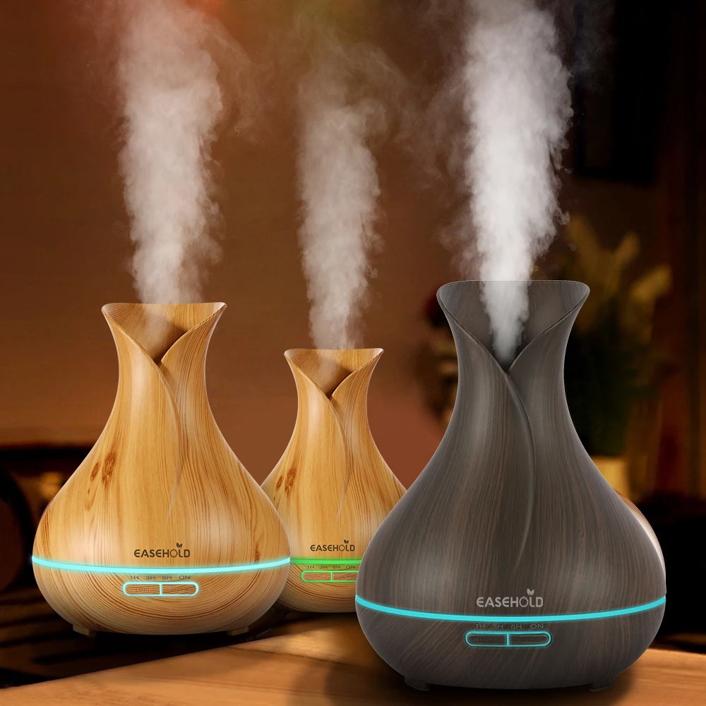 EASEHOLD 400ml Aroma Essential Oil Diffuser Ultrasonic Air Humidifier With Wood Grain 7Color Changing LED Lights