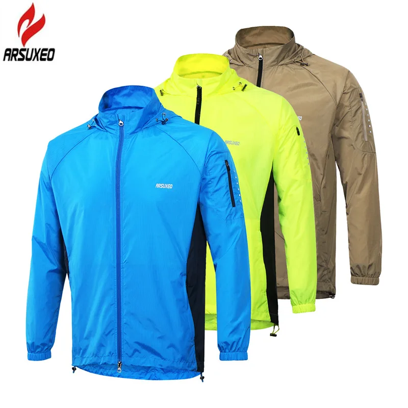 

ARSUXEO Men Cycling Jacket Hooded Windproof Waterproof Outdoor Sport Running Jacket MTB Cycling Bike Bicycle Wind Coat Clothing