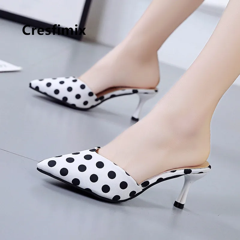 

Cresfimix women cute plus size dot slip on 5cm high heel shoes lady fashion sweet pointed toe shoes femmes hauts talons a5219
