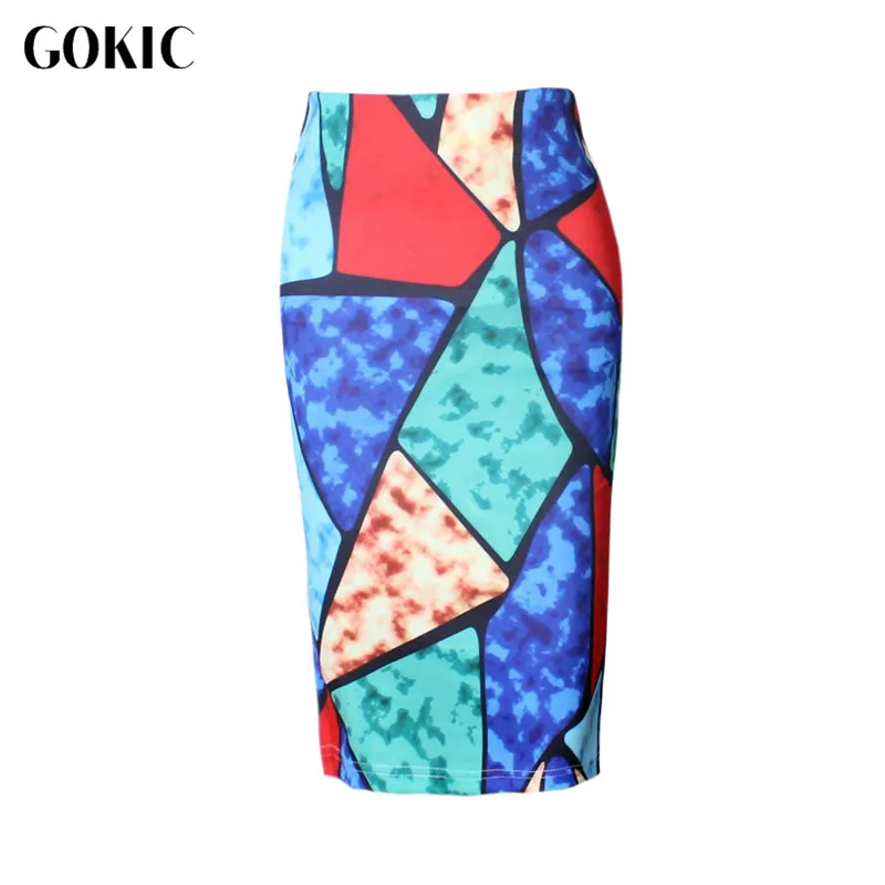 GOKIC 2017 High Waist Skirt Asymmetrical Plaid Pattern Print Women Knee