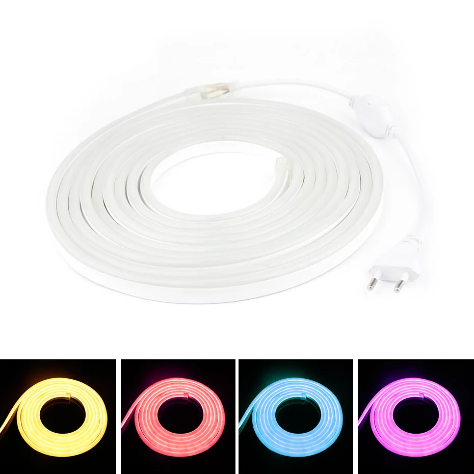 buy 1M 10M LED Strip Light RGB Tape Diode Neon Ribbon 220V SMD 2835 Neon Light Flexible Light String With EU Plug For Home Kitchen