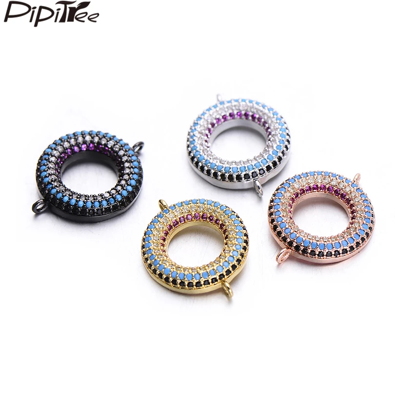 

Pipitree Full Micro Multi CZ Zircon Stones Paved Round Circle Charms 15x15mm DIY Beads Charms for Bracelet Jewelry Making