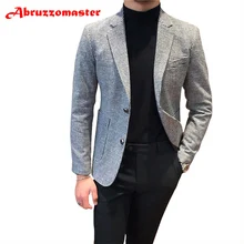 Abruzzomaster/облегающие мужские костюмы в клетку с рисунком «гусиные лапки», смокинг для выпускного, для свадебной вечеринки, блейзер в клетку и черные брюки
