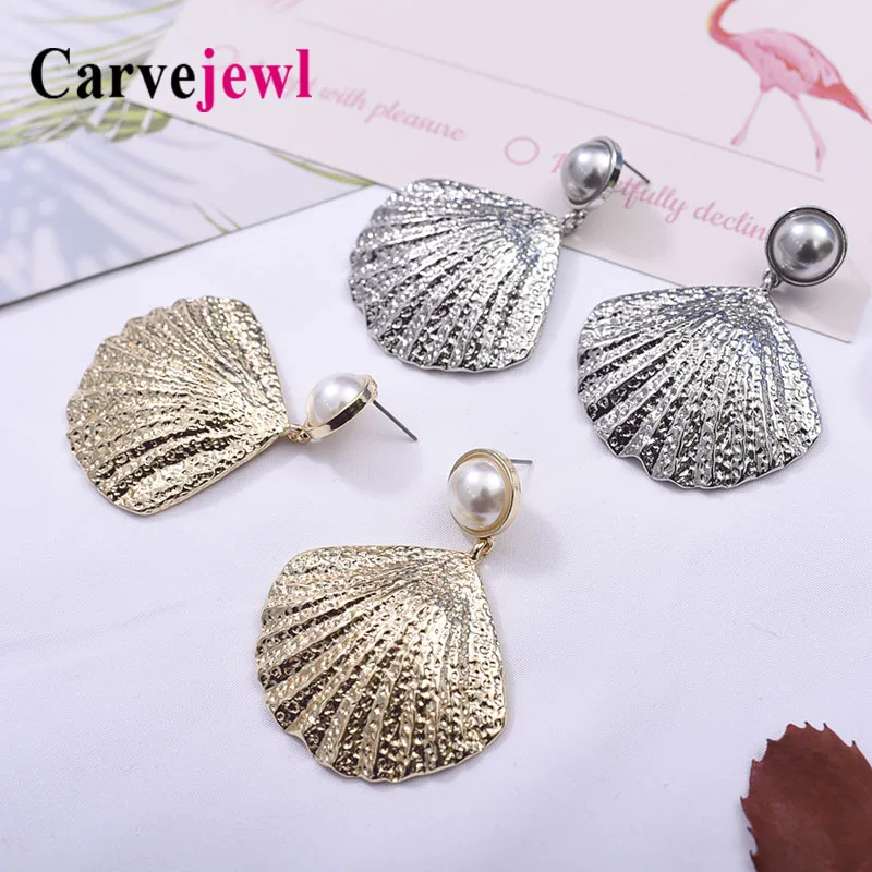 

Carvejewl big earrings metal shell drop dangle earrings for women jewelry pearl girl gift new fashion European earring wholesale