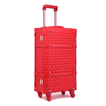 

New!12 22 24inches whole red vintage pu leather bride married trolley luggage,female fashion retro red luggage suitcaseset