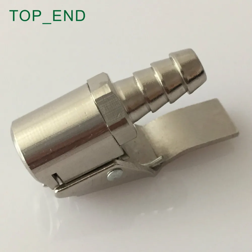 

8x15mm,Open (Flow Through) Design,Nickle Plated Brass,Euro Style Air Chuck,5/16" Barb End,Fit 1/4"NPT,Tire Repair Inflator Gauge