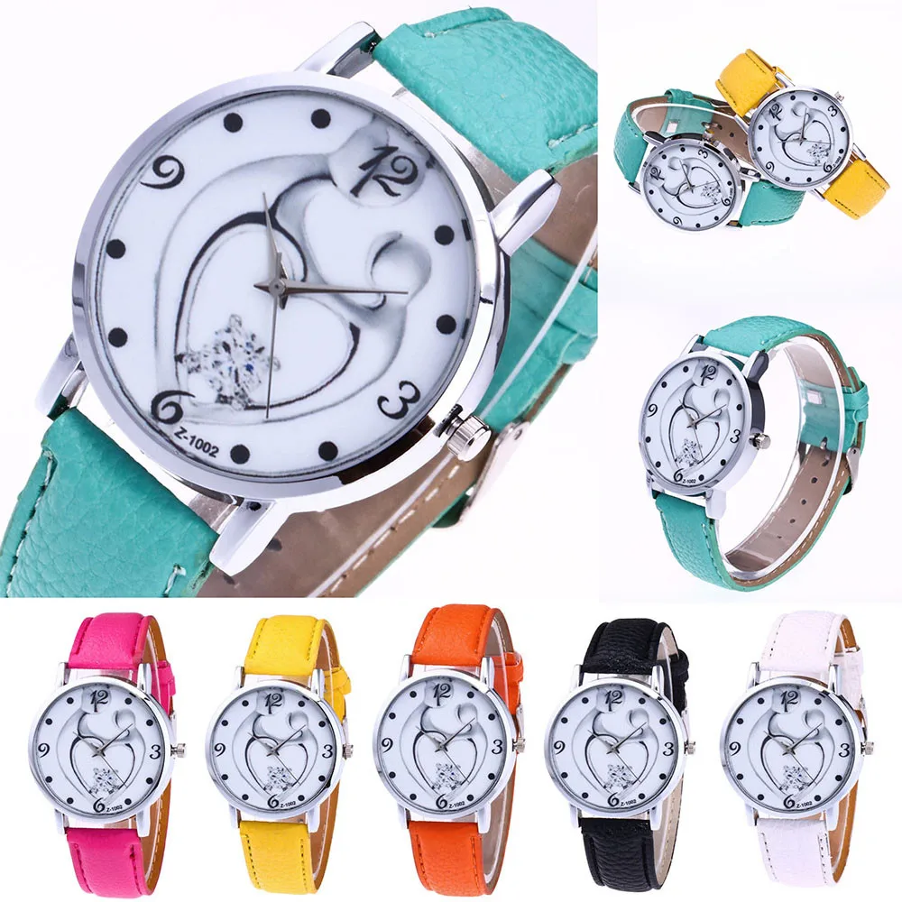 

Ladies Girls Watch Fashion Luxe Leather Band Analog Quartz Round Creative Love Clock Women Wrist Watches For Pendant Saatleri *A