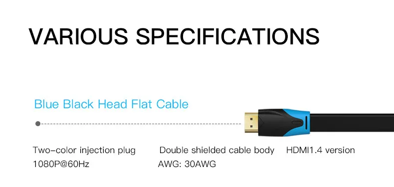 Vention hdmi-hdmi кабель Плоский HDMI2.0 кабель папа-папа 4 к* 2 к 18 Гбит/с поддерживает Ethernet, 3D, 4 к видео для HDTV PS3/4 1m2m3m10m