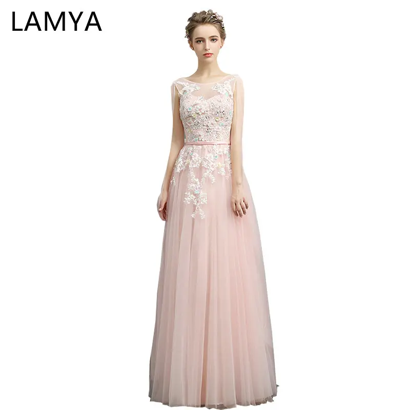 LAMYA Fashinable Candy Color Appliques Evening Dresses Elegant Long A