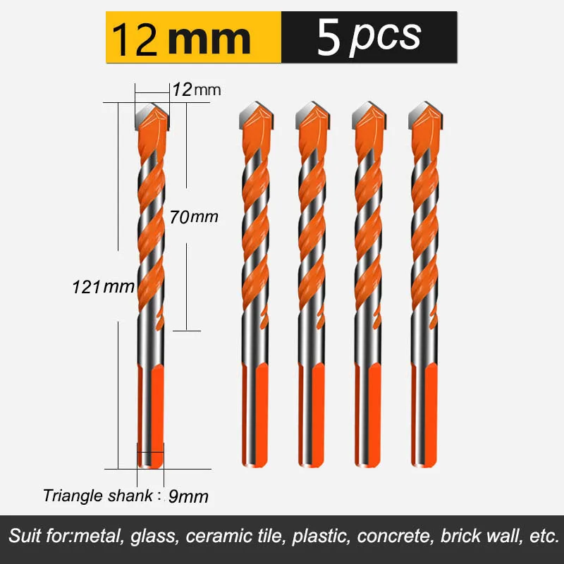 6 мм-12 мм электрические инструменты треугольный хвостовик дрель молоток бетон керамика плитка Металл сверло Набор DIY настенное Отверстие пила бурение - Цвет: D01209