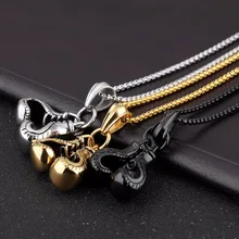 Double 3D Boxing Glove Pendant Necklace in Stainless Steel Silver font b Gold b font Black