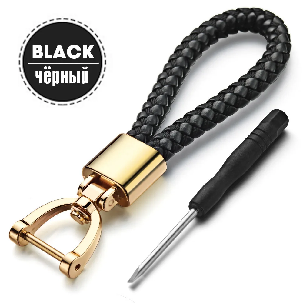 Hand Woven Leather KeyChain Detachable Metal 360 Degree Rotating Horseshoe Buckle Braided Moto Car Key Chain For Men Gift K394 - Цвет: Black