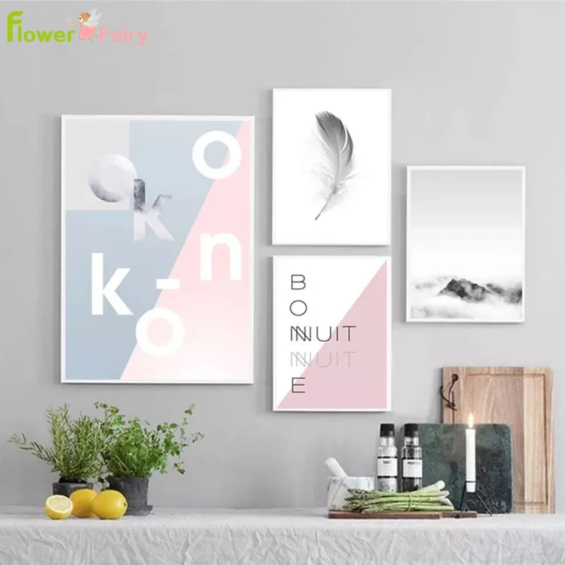 Feather Wall Art Canvas Painting Beautiful Girl Nordic Poster Words Beach Pictures For Living Room Mountain Home Decor Unframed