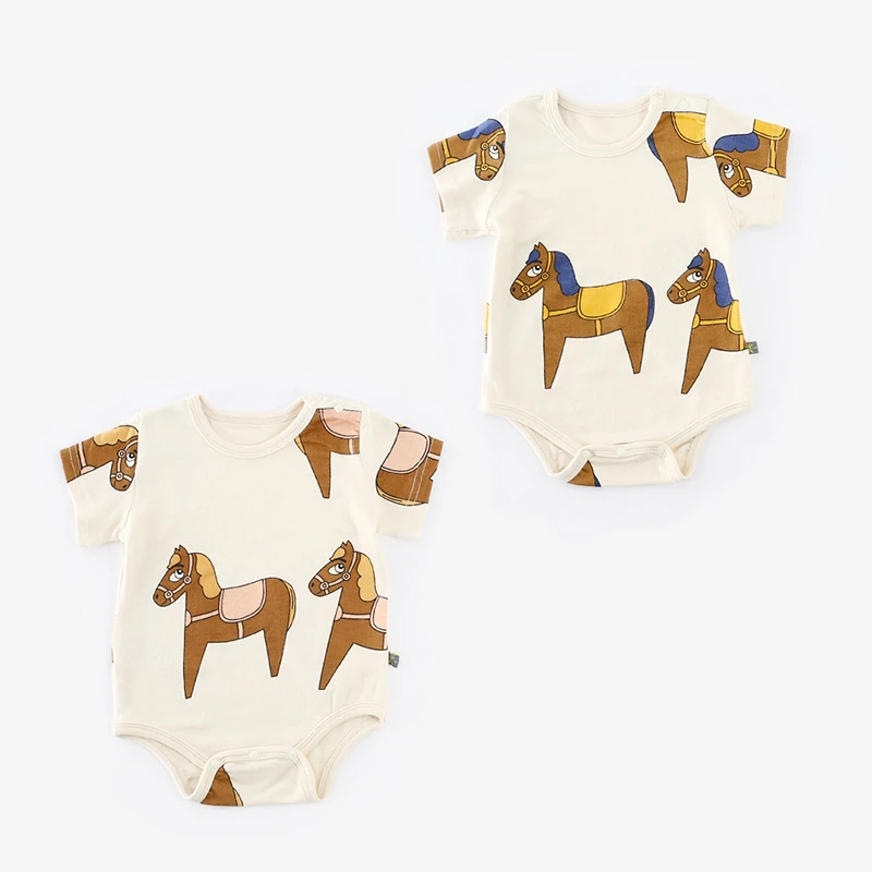 

Baby Clothes Coveralls Short-sleeved Newborn Triangle bebe boys girls Rompers Kids Jumpsuits Newborn Cartoon horse clothing