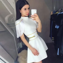 Женское короткое облегающее бандажное платье ADYCE, белое платье мини с коротким рукавом, бахромой, в стиле селебрити, для лета